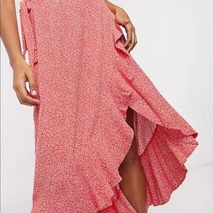 & Other Stories Red Floral Midi Skirt